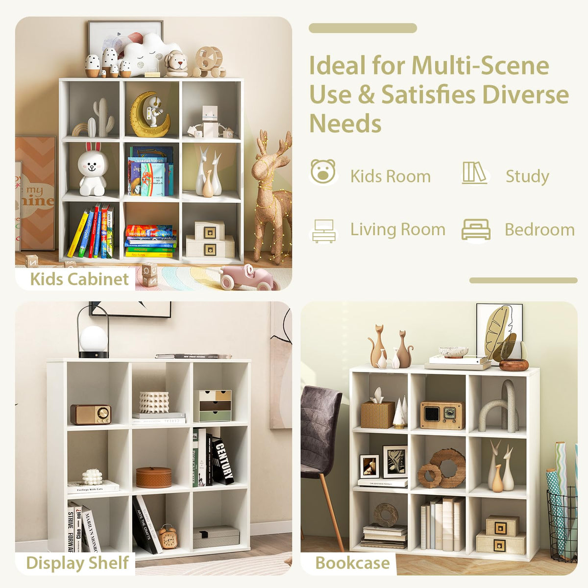 Goflame 9-Cube Bookcase White