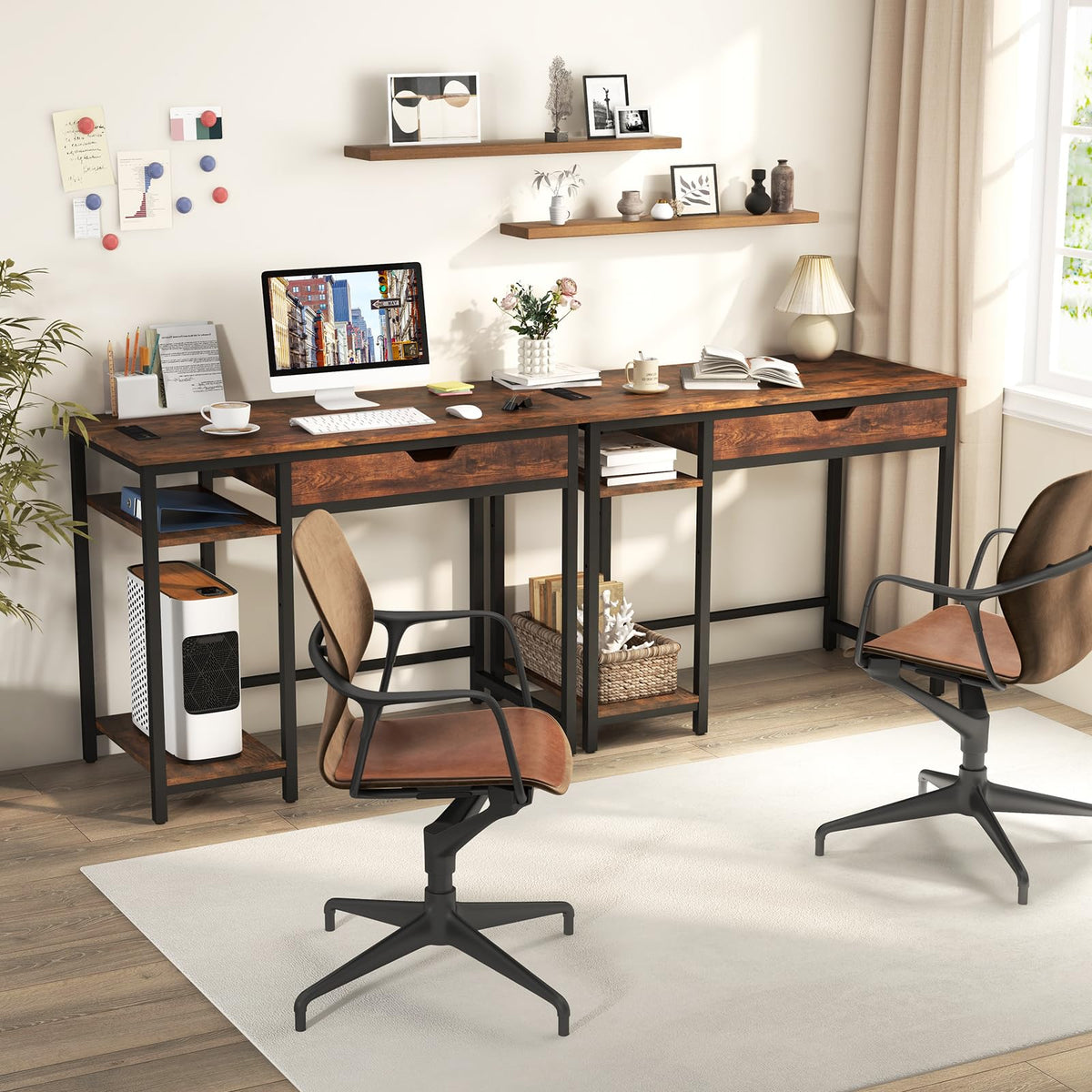 Goflame Computer Desk with Drawers and Power Outlets