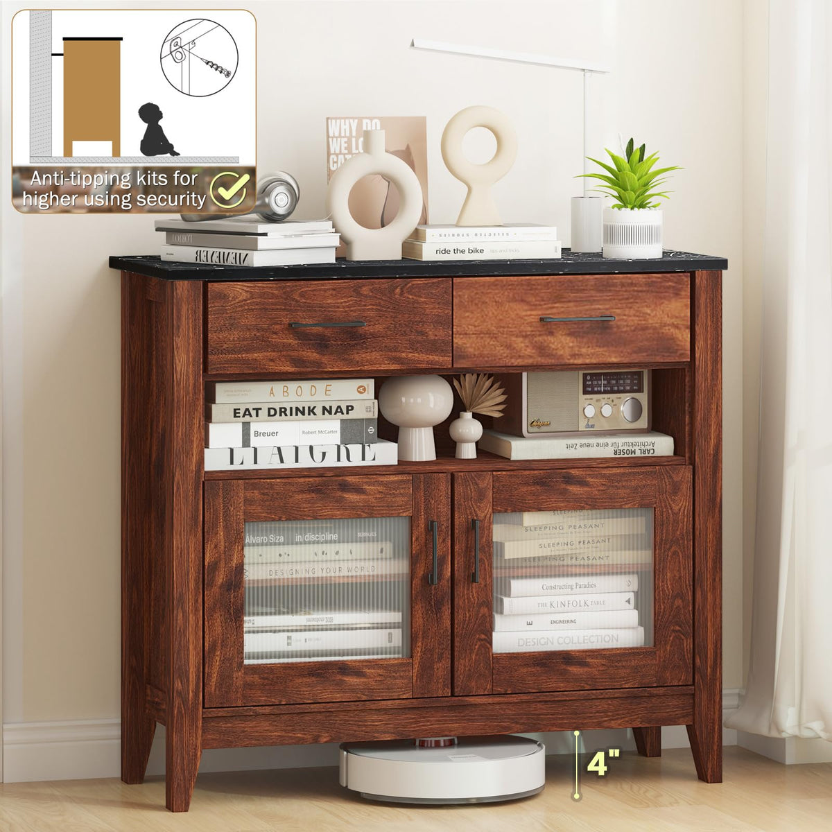 Goflame Sideboard Buffet Cabinet, Coffee Bar Cabinet with 2 Drawers
