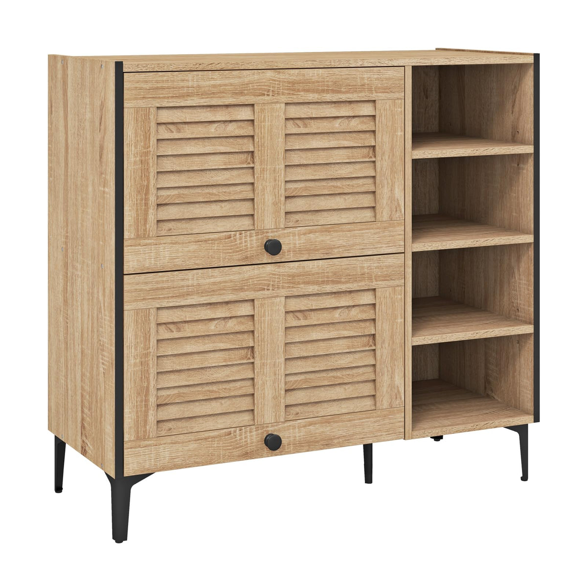 Goflame Shoe Cabinet with Flip & Slide Doors, Shoe Storage Cabinet with Adjustable Cube Shelves(Louvered Doors)