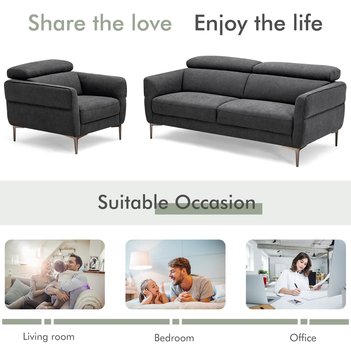 Goflame Sofa Couch and Accent Chairs Set