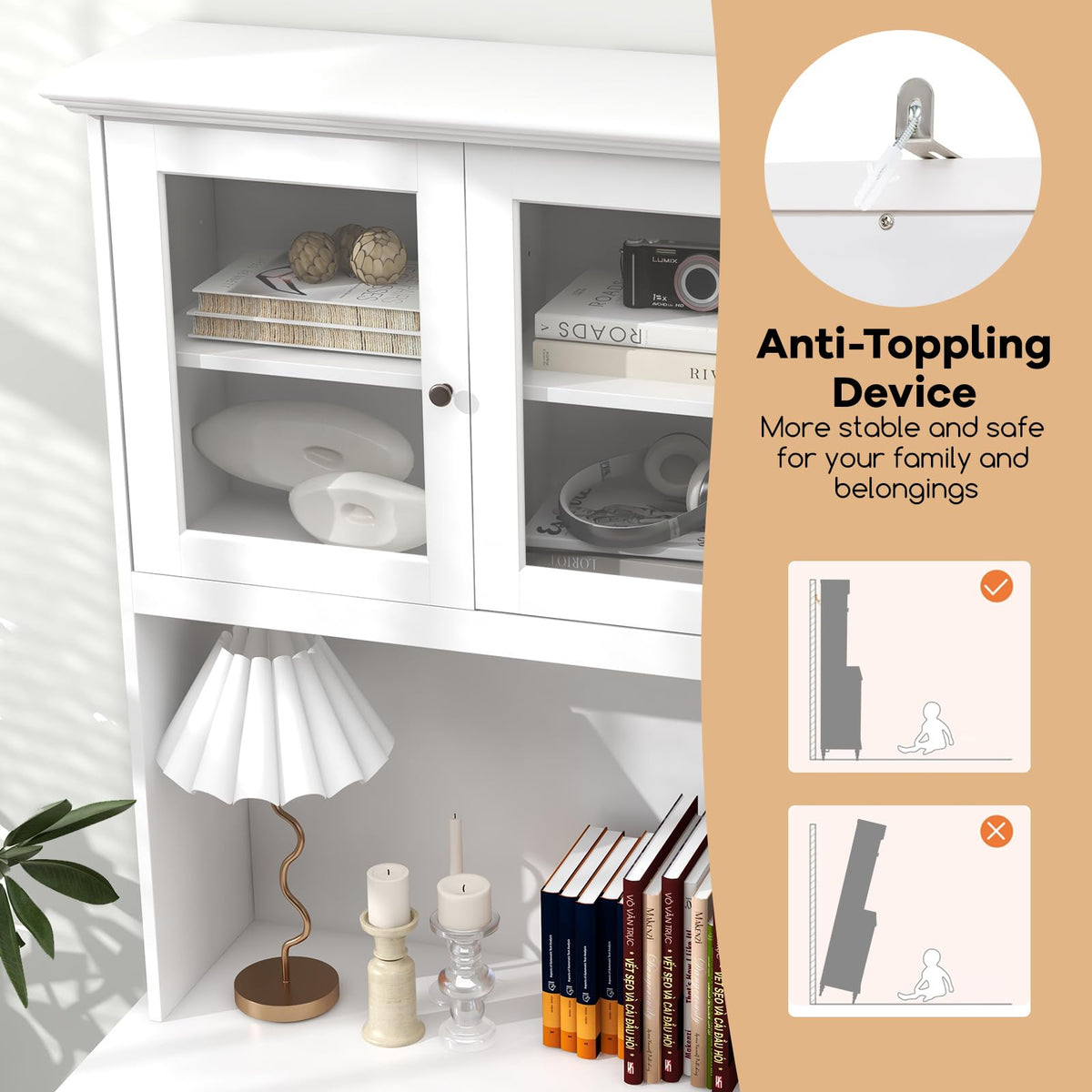 Goflame Pantry Cabinet, 77” Tall Buffet Cabinet with Hutch, LED Lights & Charging Station