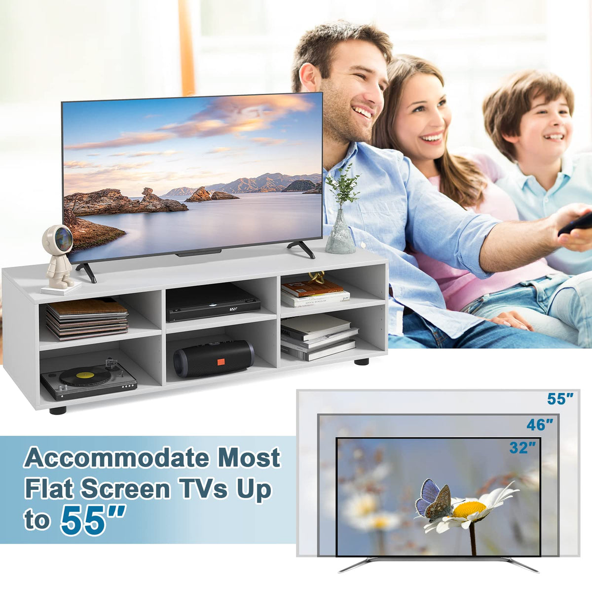 Goflame TV Stand with Cube Storage - TV Console Cabinet w/ 6 Open Compartments
