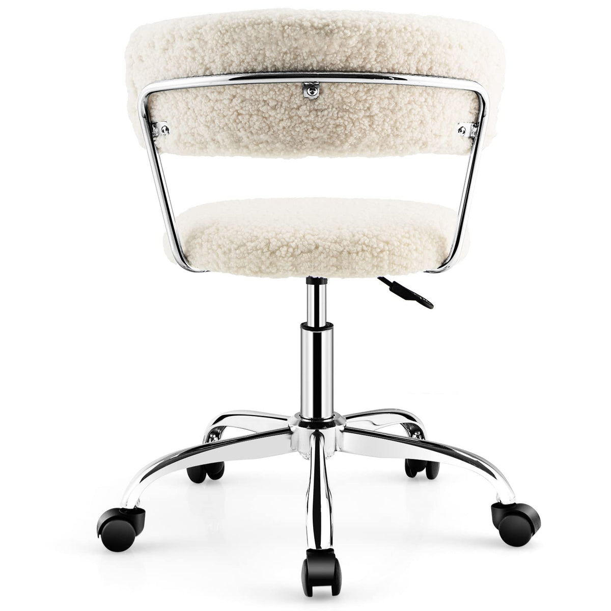 Goflame Home Office Chair, Faux Fur Low Back Swivel Leisure Chair w/Height Adjustable Padded Seat