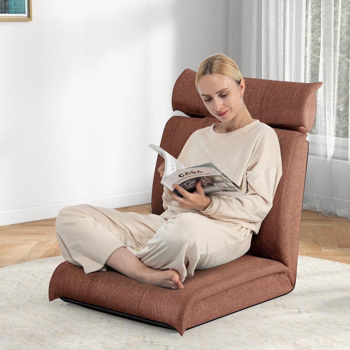 Goflame Floor Chair, Floor Gaming Chair with Back Support, 14-Poistion Adjustable Backrest, 5-Position Adjustable Headrest