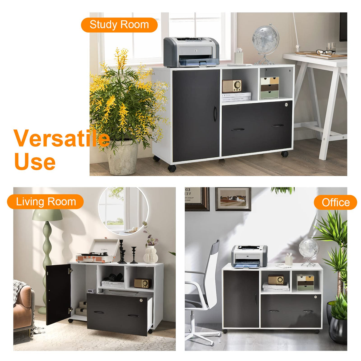 Goflame Mobile File Cabinet on Wheels - Lateral Filing Cabinet w/Drawer
