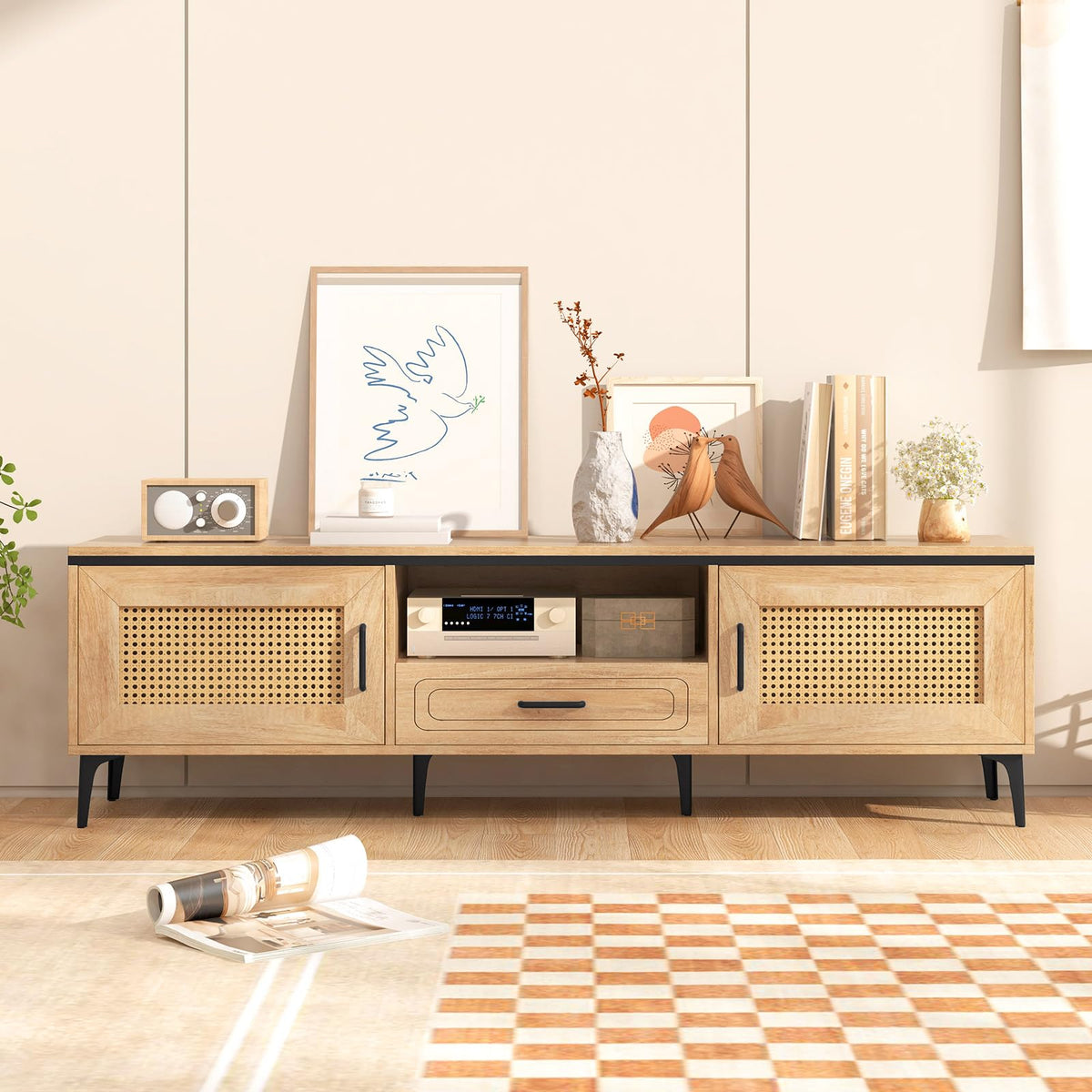 Goflame TV Stand for TV up to 65 Inches, Entertainment Center with 2 Cabinets