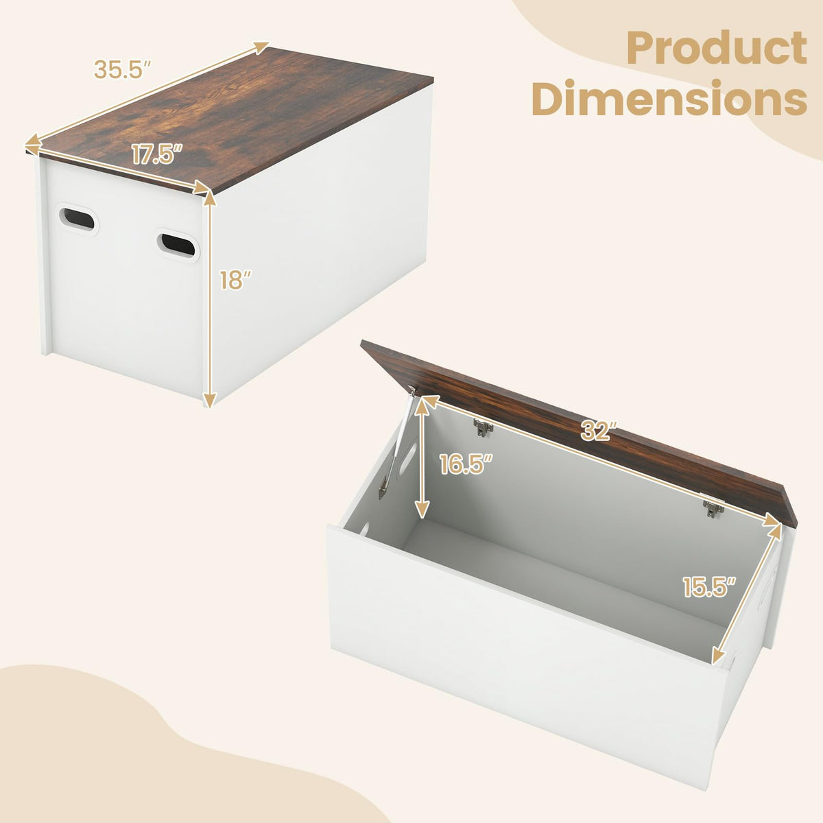 Goflame Flip-top Storage Chest, Lift Top Storage Bench w/Pneumatic Rod & Safety Hinges