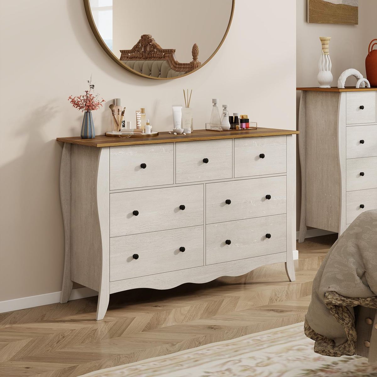 Goflame Storage Cabinet with Foldable & Detachable Fabric Drawers, Anti-Tipping Kit, 47” x 15” x 30.5” Farmhouse Floor Cabinet