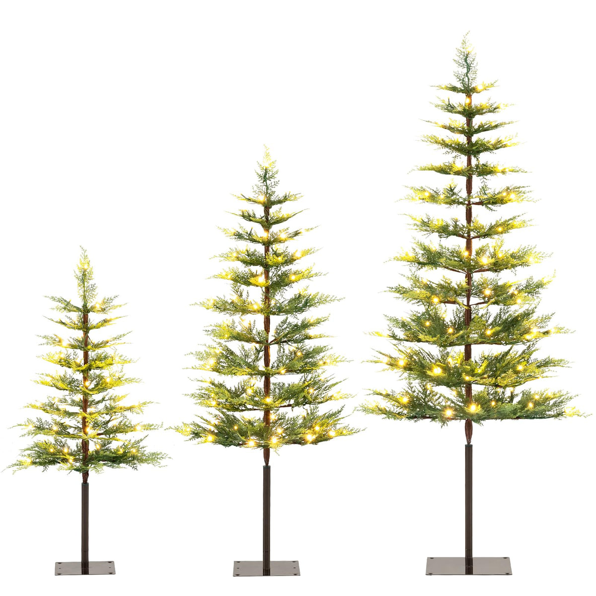 GOFLAME Set of 3 Pre-lit Christmas Tree | Christmas Tree Set 3Ft 4Ft 5Ft