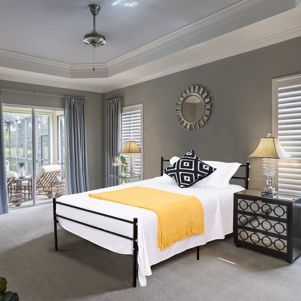 Goflame Twin Size Platform Bed with Headboard and Footboard