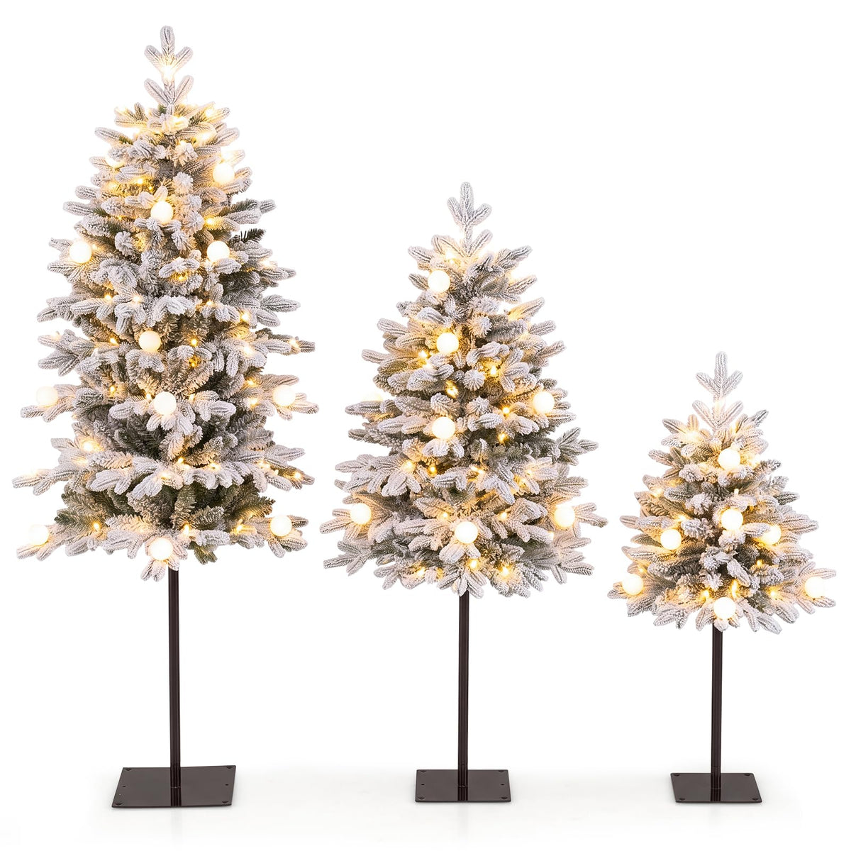 GOFLAME Set of 3 Pre-lit Christmas Tree | Snow Flocked Christmas Tree Set