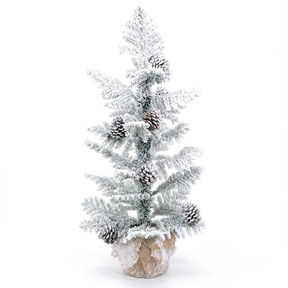 GOFLAME 3FT Snow Flocked Tabletop Christmas Tree | Artificial Mini Xmas Tree