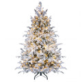 GOFLAME 5/6/7/8FT Pre-lit Christmas Tree | Snow Flocked Artificial Xmas Tree