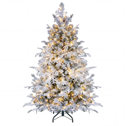 GOFLAME 5/6/7/8FT Pre-lit Christmas Tree | Snow Flocked Artificial Xmas Tree