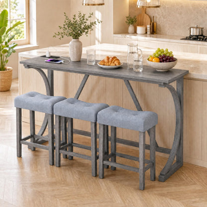 GOFLAME 4-Piece Counter Height Bar Table Set with Power Outlet Grey