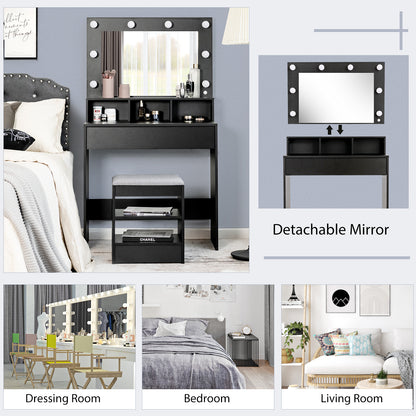 Vanity Table Set with Lighted Mirror, Makeup Dressing Desk with LED Lights