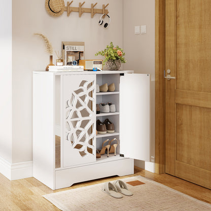 Shoe Storage Cabinet, 4-Tier Mirrored Shoe Cabinet with Doors and Bottom Drawer