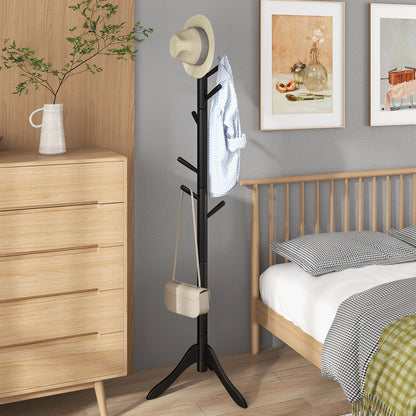 Coat Rack Freestanding, Wooden Entryway Coat Tree Hanger with 8 Hooks and 4 Sections