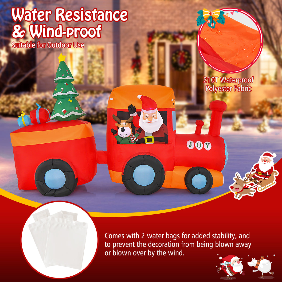 8.5FT Christmas Inflatable Train Decoration, Lighted Christmas Train with Santa Claus