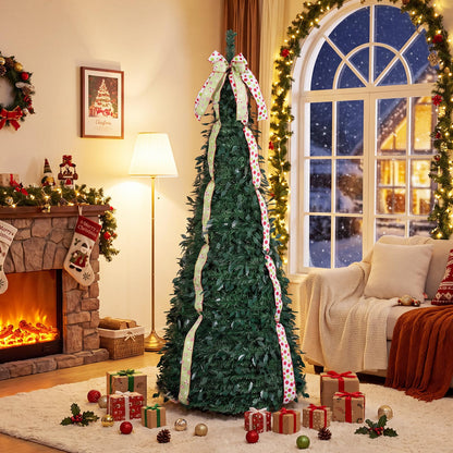 GOFLAME 6ft/7ft Pop Up Christmas Tree with Tree Topper Bow & 4 Ribbons