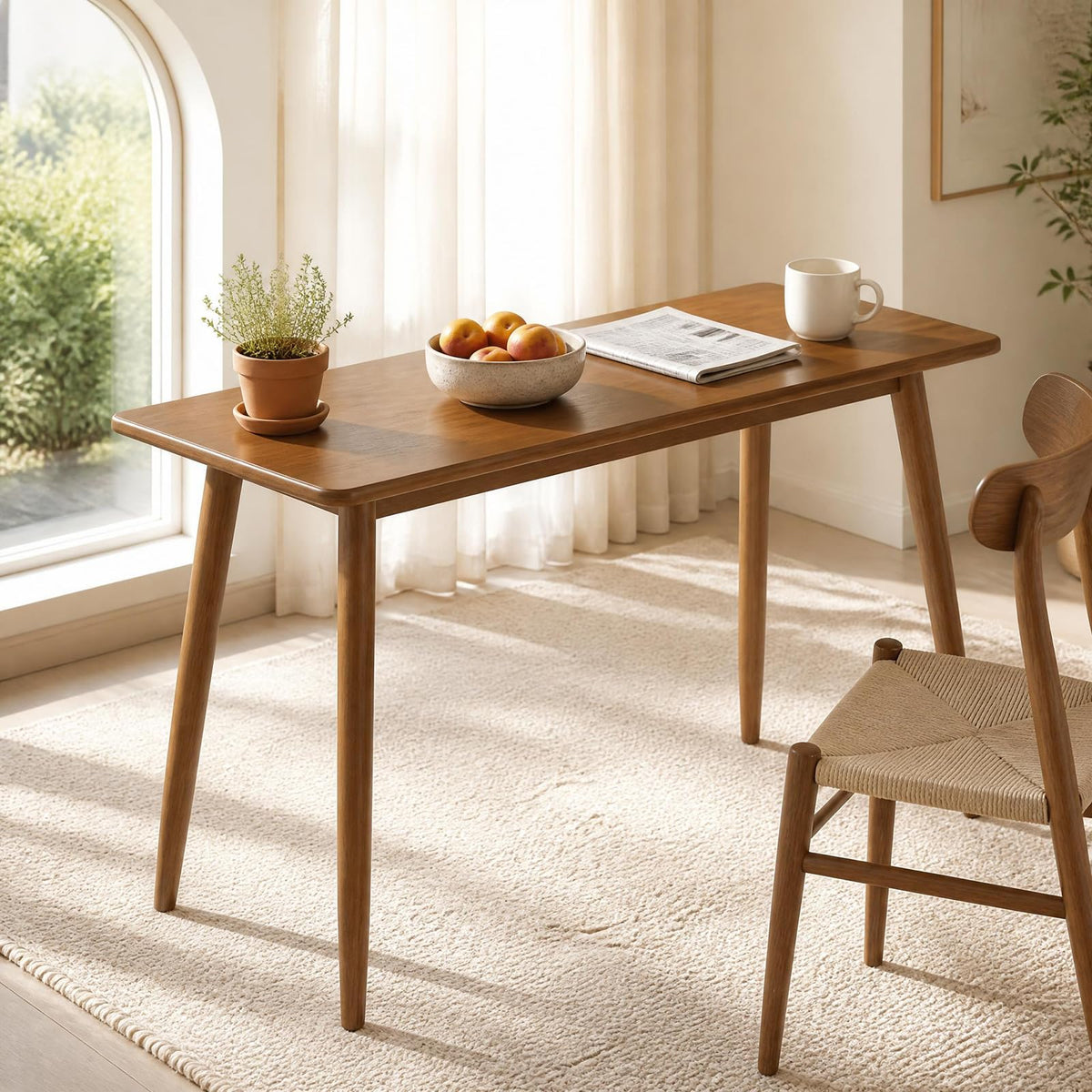 GOFLAME 40" Small Computer Desk with Rubber Wood Legs Home Office Desk