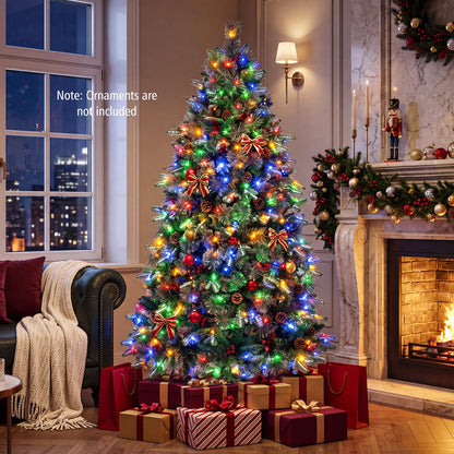GOFLAME 6ft/7ft Pre-lit Christmas Tree with Pine Cones and Red Berries Artificial Holiday Decoration Tree