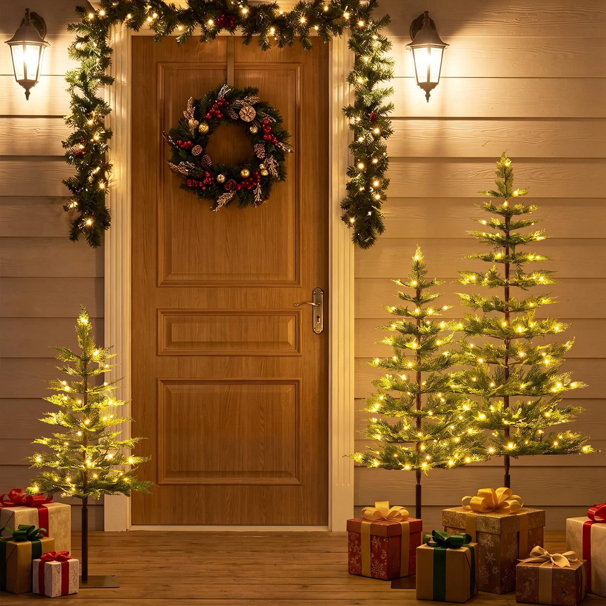 GOFLAME Set of 3 Pre-lit Christmas Tree | Christmas Tree Set 3Ft 4Ft 5Ft