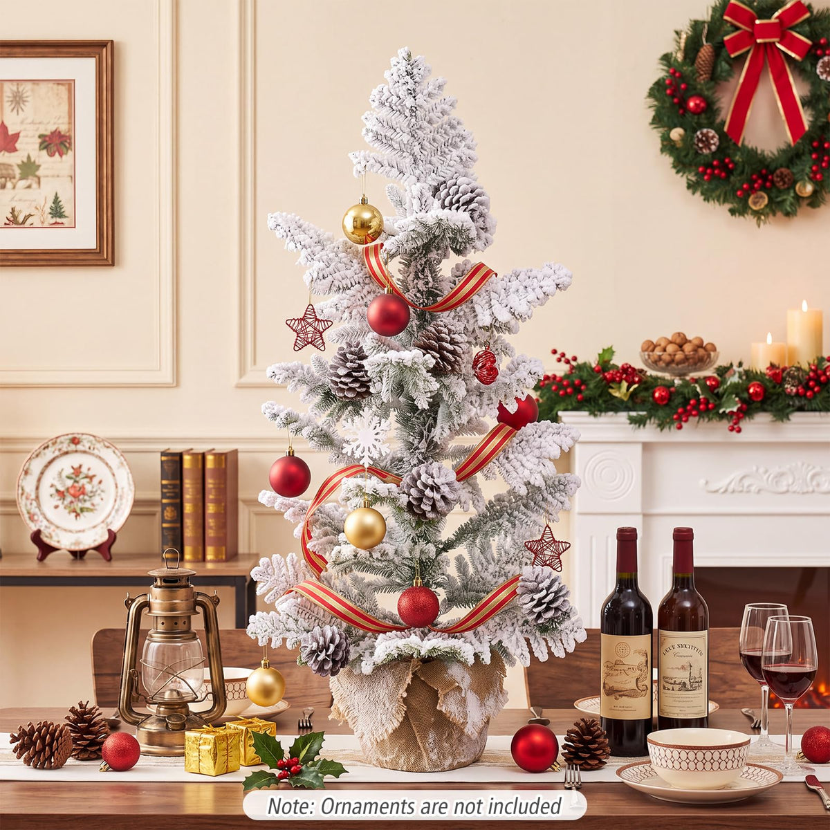 GOFLAME 3FT Snow Flocked Tabletop Christmas Tree | Artificial Mini Xmas Tree