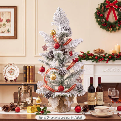 GOFLAME 3FT Snow Flocked Tabletop Christmas Tree | Artificial Mini Xmas Tree