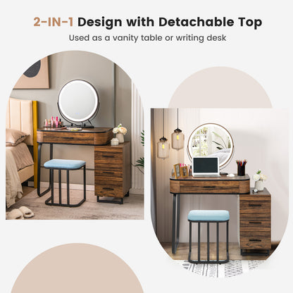 Vanity Table Set with 3-Color Lighted Swivel Touch Screen Mirror, Dressing Table Set with Human Body Induction