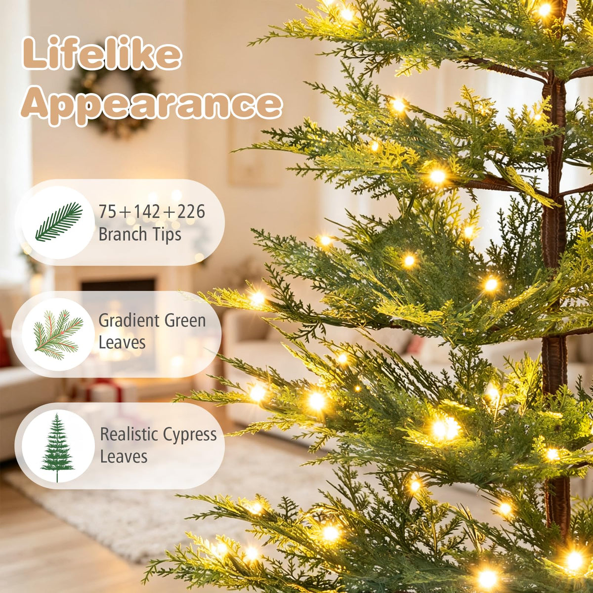 GOFLAME Set of 3 Pre-lit Christmas Tree | Christmas Tree Set 3Ft 4Ft 5Ft