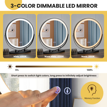 Vanity Table Set with 3-Color Lighted Swivel Touch Screen Mirror, Dressing Table Set with Human Body Induction