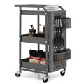 3-Tier Rolling Storage Cart with DIY Dual Pegboards, 2 Baskets, 4 Removable Hooks