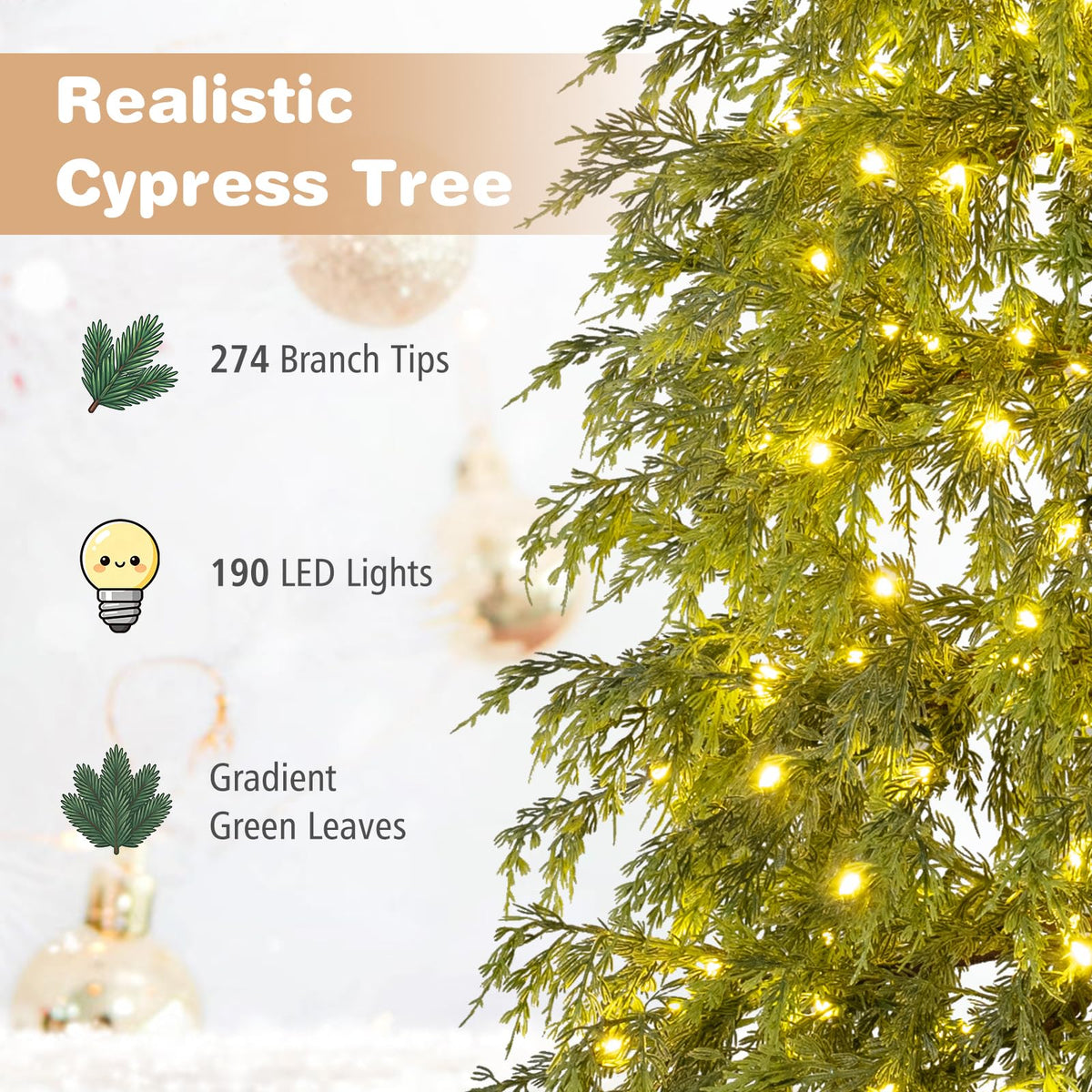 GOFLAME 6FT Pre-lit Artificial Christmas Tree Seasonal Cypress Tree