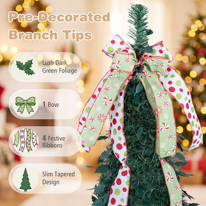 GOFLAME 6ft/7ft Pop Up Christmas Tree with Tree Topper Bow & 4 Ribbons