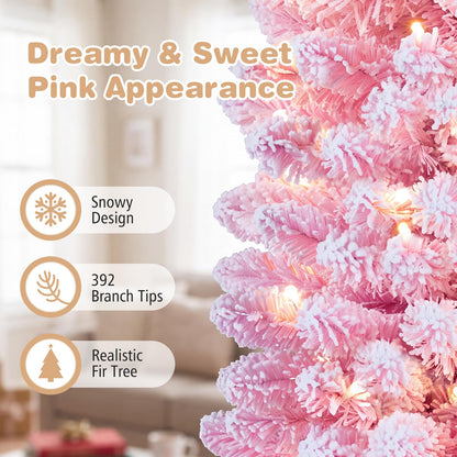GOFLAME 6FT/7FT Pre-lit Pencil Christmas Tree Artificial Pink Christmas Tree