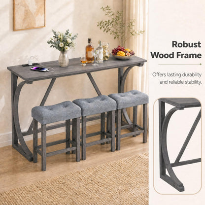 GOFLAME 4-Piece Counter Height Bar Table Set with Power Outlet Grey