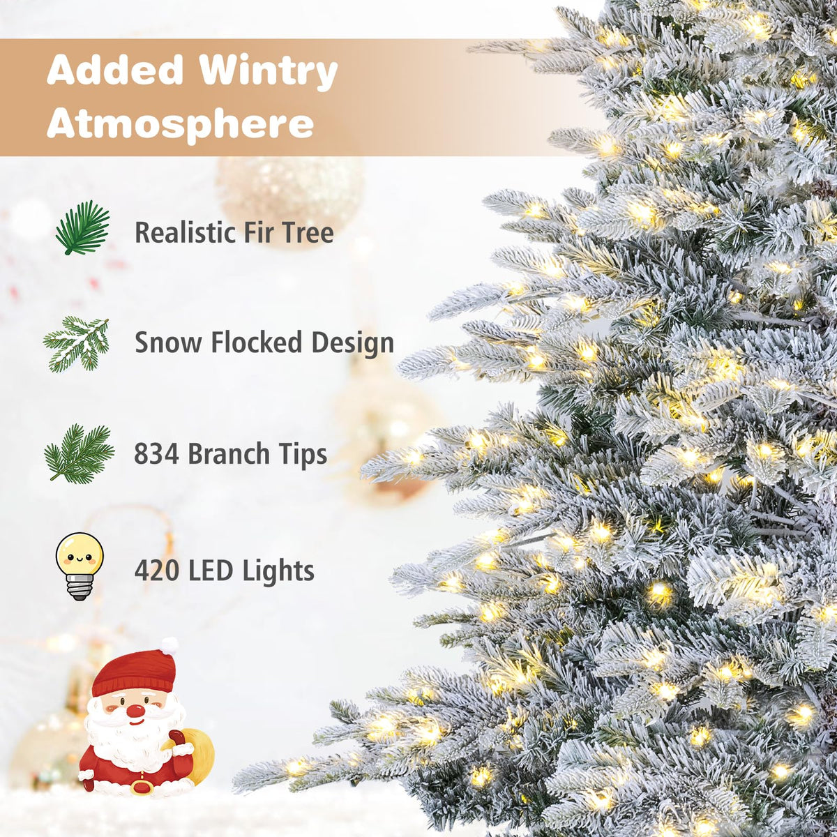 GOFLAME 6FT/7FT Pre-lit Christmas Tree | Snow Flocked Artificial Xmas Tree