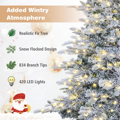 GOFLAME 6FT/7FT Pre-lit Christmas Tree | Snow Flocked Artificial Xmas Tree