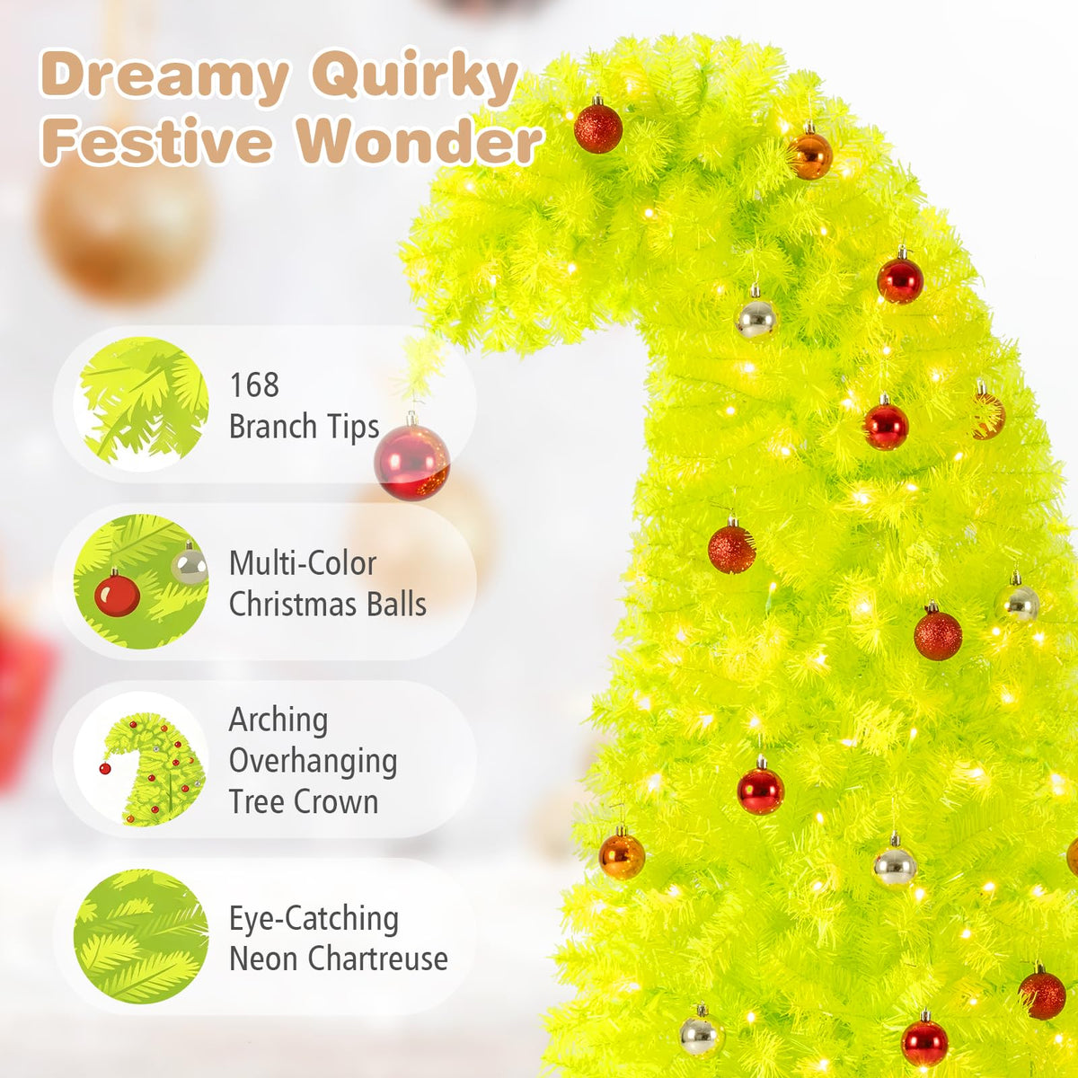 GOFLAME 3FT Pre-lit Whimsical Christmas Tree | Bendable Artificial Xmas Tree