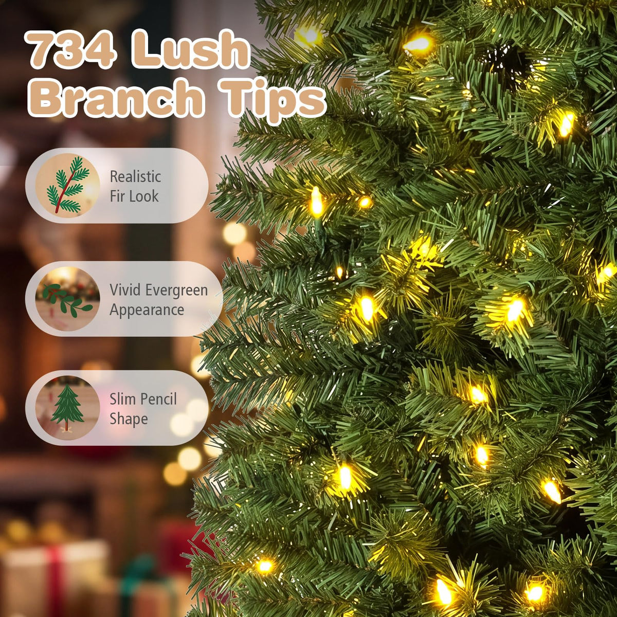GOFLAME 6.3FT/7.5FT Pre-lit Pencil Christmas Tree with Remote & APP Control