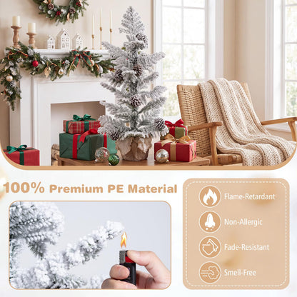 GOFLAME 3FT Snow Flocked Tabletop Christmas Tree | Artificial Mini Xmas Tree