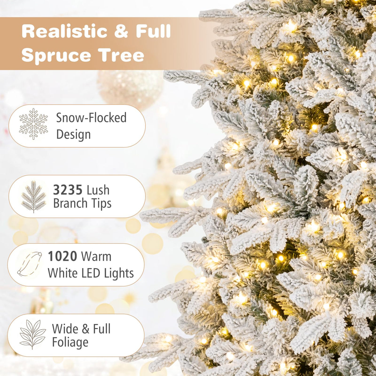 GOFLAME 12FT Pre-lit Christmas Tree | Snow Flocked Artificial Xmas Tree