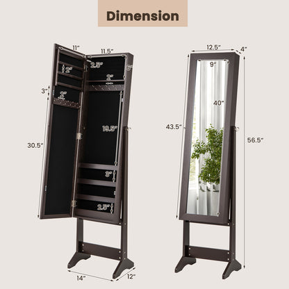 Jewelry Cabinet, Jewelry Organizer with Full Length Mirror Door, Standing Makeup Mirror
