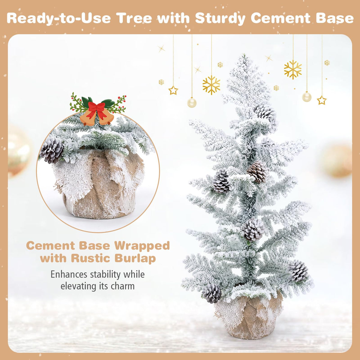 GOFLAME 3FT Snow Flocked Tabletop Christmas Tree | Artificial Mini Xmas Tree