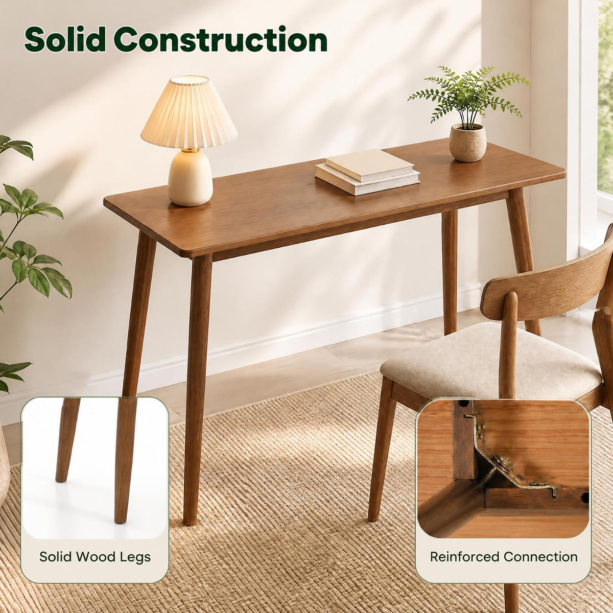 GOFLAME 40" Small Computer Desk with Rubber Wood Legs Home Office Desk