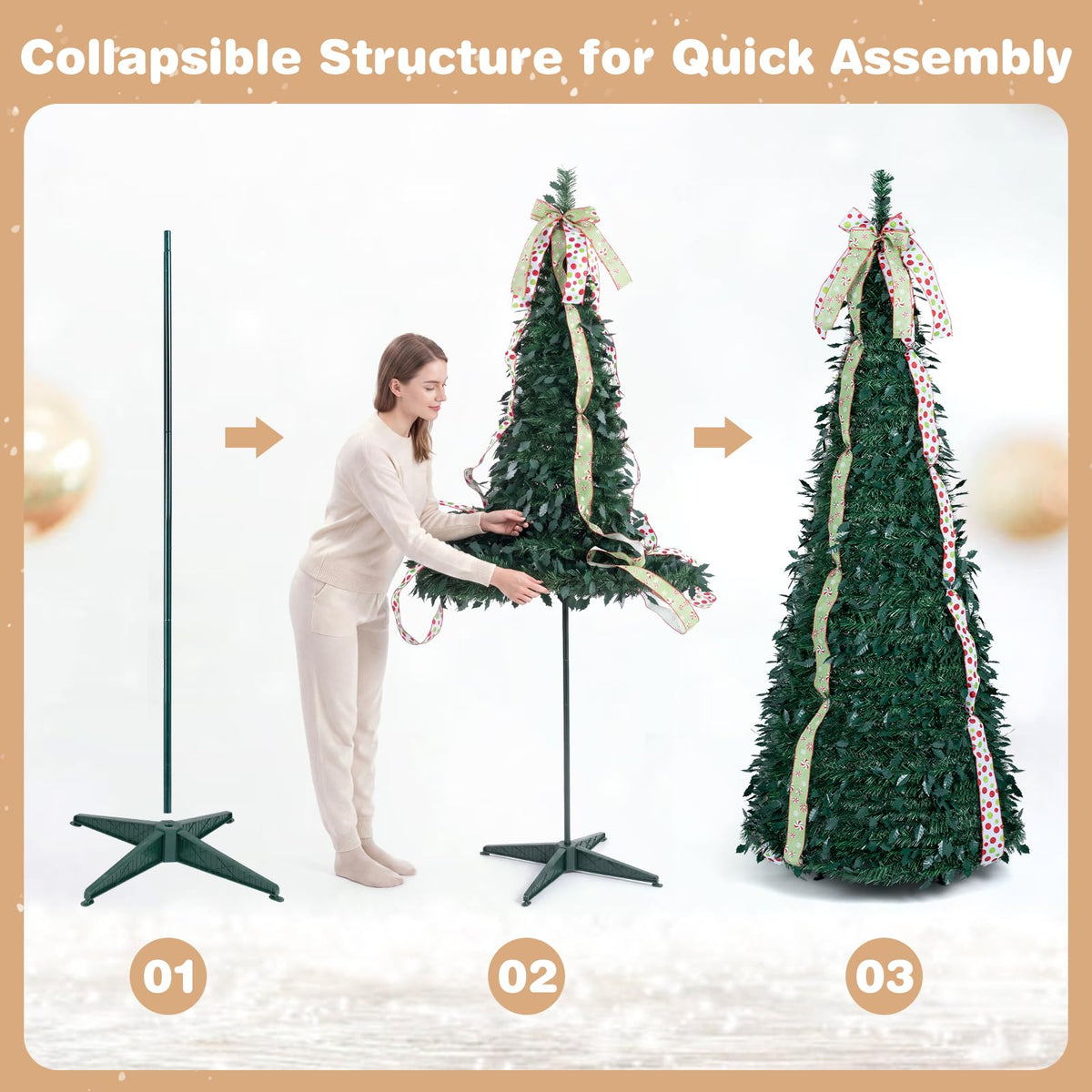 GOFLAME 6ft/7ft Pop Up Christmas Tree with Tree Topper Bow & 4 Ribbons