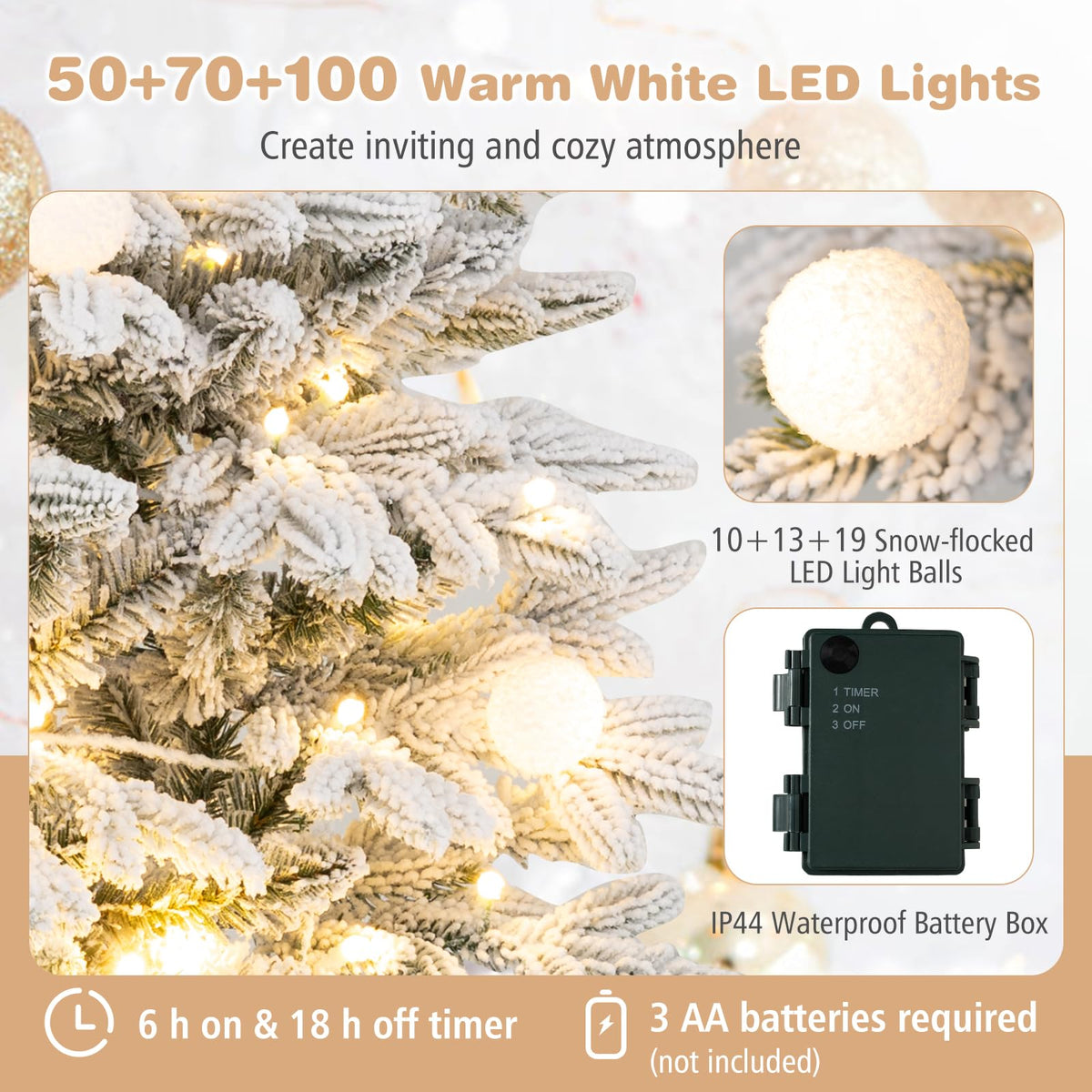 GOFLAME Set of 3 Pre-lit Christmas Tree | Snow Flocked Christmas Tree Set