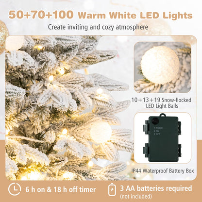 GOFLAME Set of 3 Pre-lit Christmas Tree | Snow Flocked Christmas Tree Set
